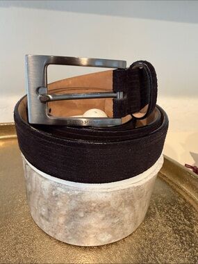 New Bruno Magli Black Suede Belt with Brushed Metal Buckle Size 100- Us 40
